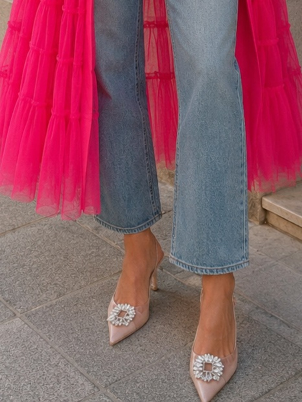 Jessica Simpson clear Blush Pointed Toe Pump with Crystal Brooch